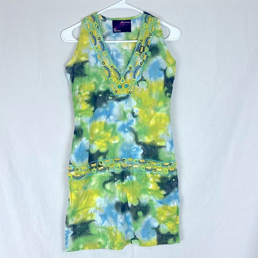 Vintage Green and Yellow Chougule Sehgal Swimsuit Coverup